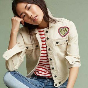 Maison Labiche Ivory Denim Beaded Embroidered Jean